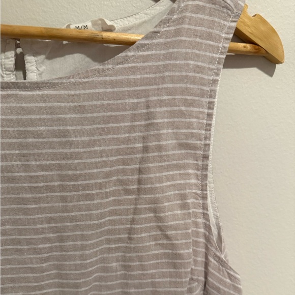 Beach Lunch Lounge Linen Blend Stripe Sleeveless Dress CoverUp Tan White Medium - Picture 5 of 10